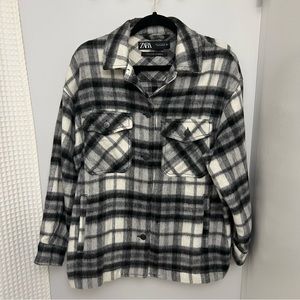 Zara Wool Blend Plaid Overshirt